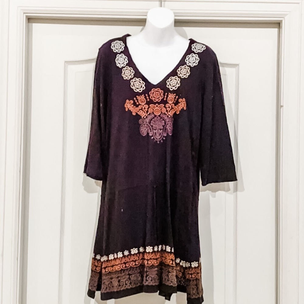 Black embroidered Johnny Was Tunic Top